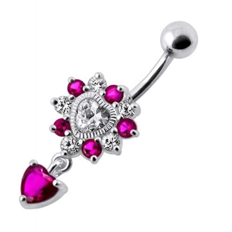 Royal Heart Stone Jeweled Dangling Navel Belly Ring - Red