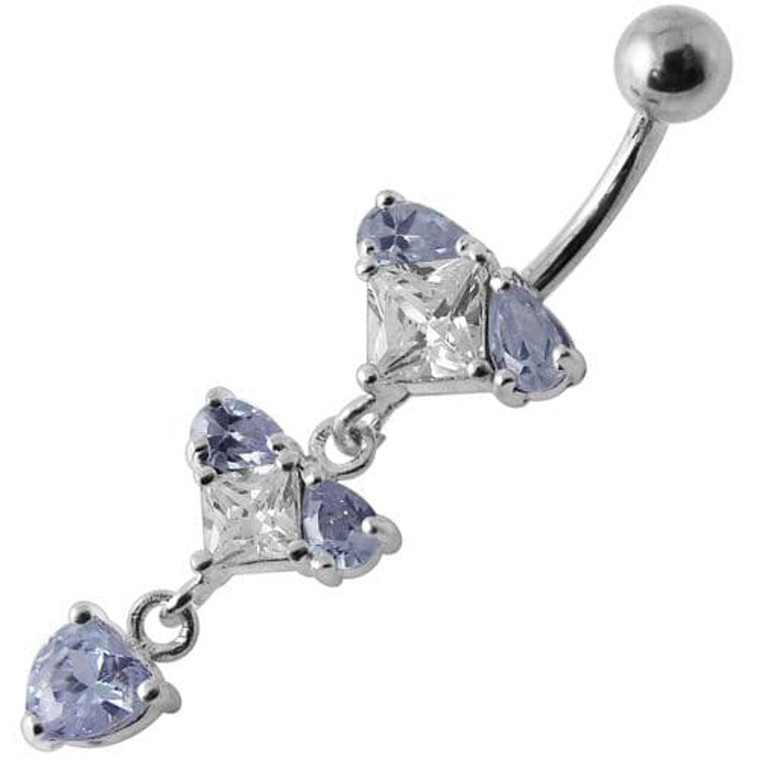 Silver Fancy Studded Jeweled Dangling Belly Ring - Lavender