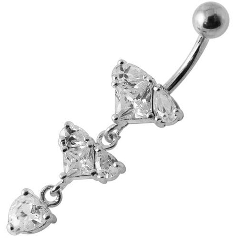 Silver Fancy Studded Jeweled Dangling Belly Ring - Clear