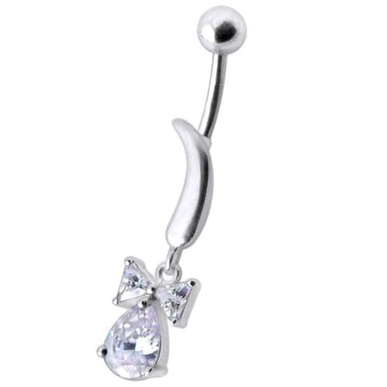 Silver Jeweled Bow Design Navel Ring Body Jewelry - Lavender