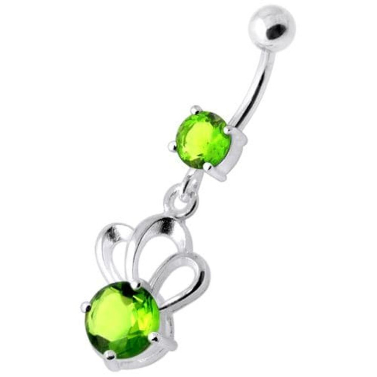 Single Jewel Bow Silver Navel Banana - Peridot