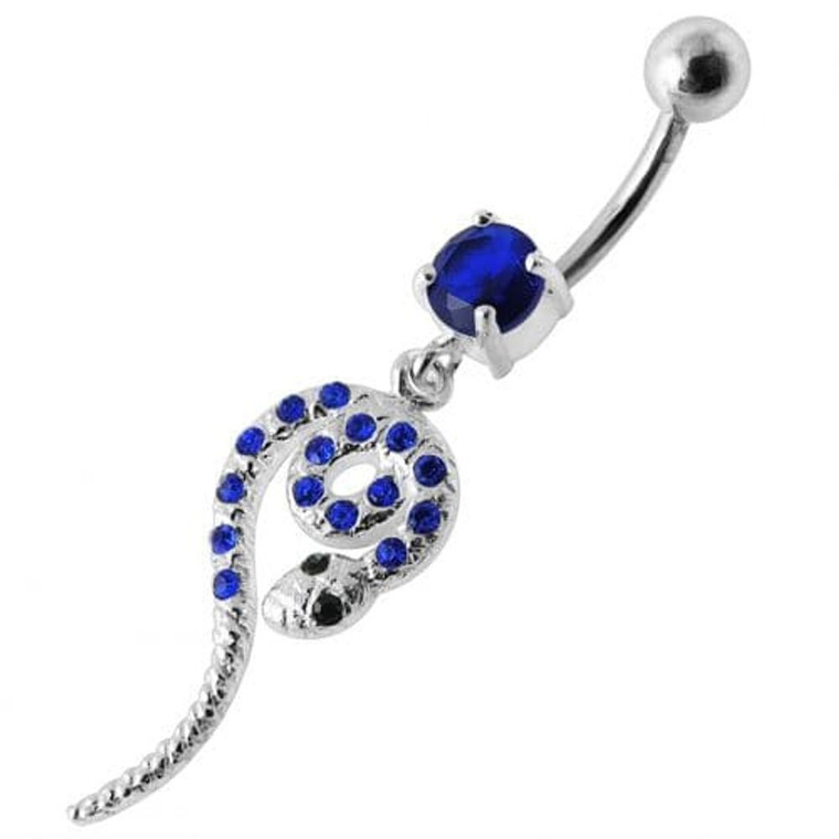 Snake Jeweled Dangling Belly Ring - Dark Blue