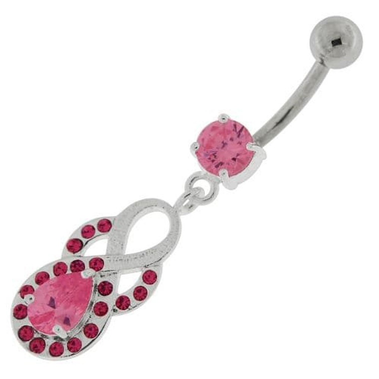 Tear Drop CZ with Fusion Infinity Dangling Navel Belly Button Ring - Pink