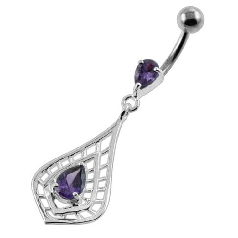 Tear Shape Cut out with Tear Gem Navel Belly Button Piercing - Purple