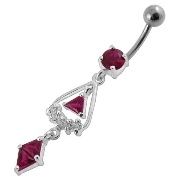 triangled Jewel Fancy Dangling Belly Ring - Red