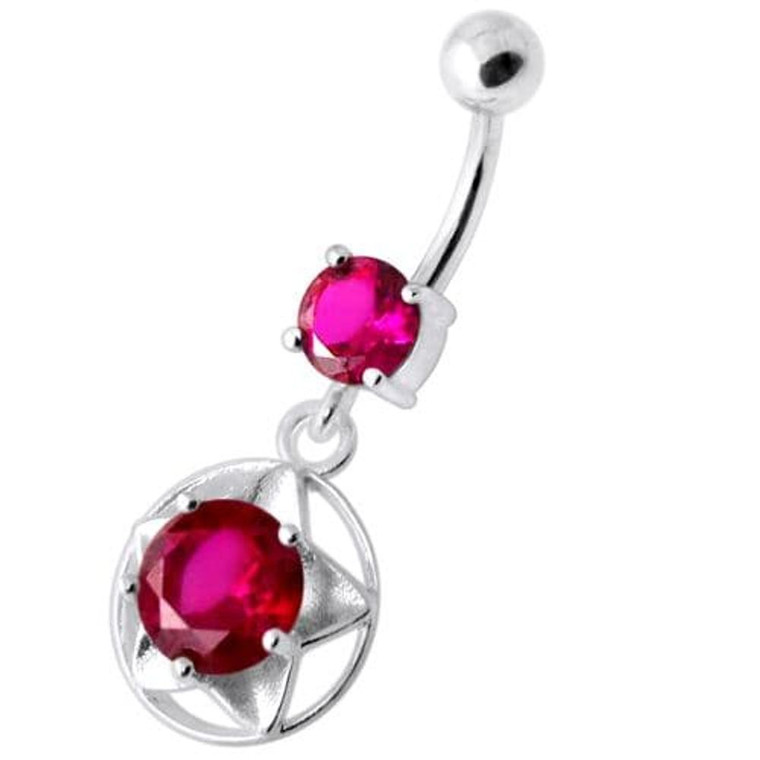 Tribal Star Jeweled Navel Belly Banana - Red