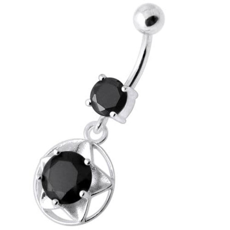 Tribal Star Jeweled Navel Belly Banana - Black