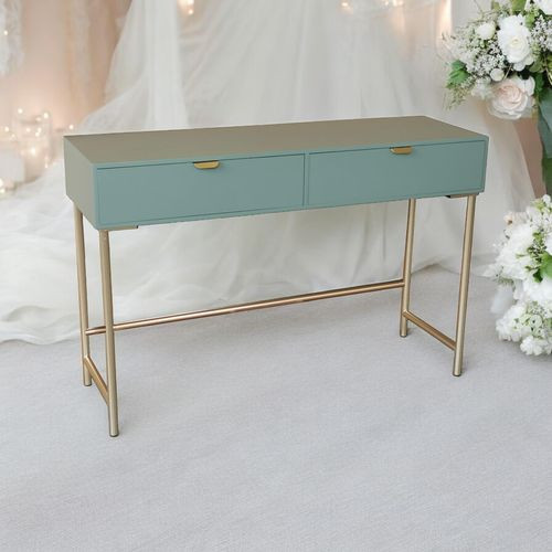 120CM GREEN WOODEN 2 DRAWER SIDE TABLE