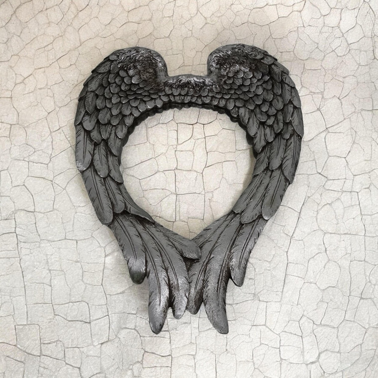 57CM ANTIQUE SILVER MIRROR-WING DESIGN