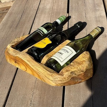 45CM TEAK ROOT TRIPLE WINE HOLDER
