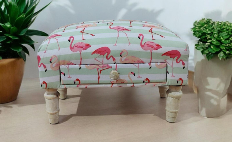 FLAMINGO FABRIC FOOTSTOOL WITH DRAWER