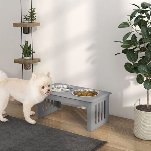 Dog bowls Pet Feeding 2x Stainless Bowls Grey 58.4L x 30.5W x 25.4H cm