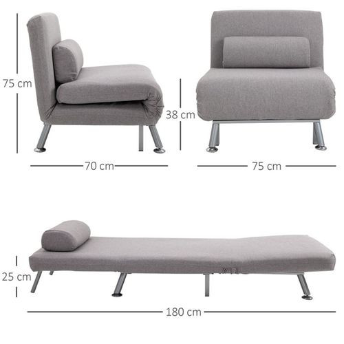 Sofa Chair Single Sofa Futon Bed Grey Adjustable Convert in Guest Bed Easily