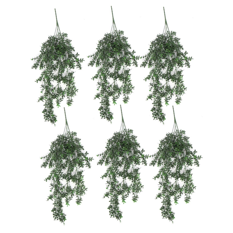 Pack of 6 x Hanging UV and Fire Resistant Artificial Small Leaf Plant 78cm