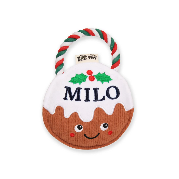 Pre-personalised Christmas Pudding Squeaky Dog Toy Gift - Milo