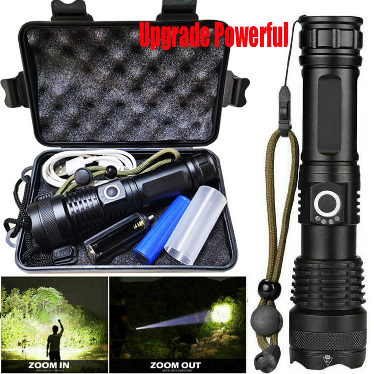 One Set USB Rechargeable LED Flashlight 5-Mode Outdoor Camping Hiking Flashlight W/Box