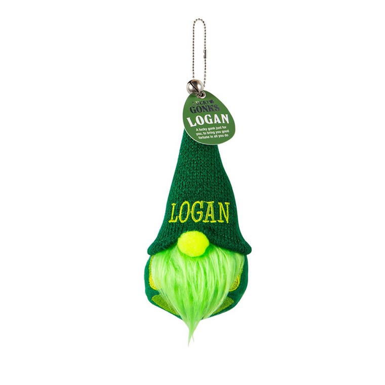 Pre-personalised Lucky Gonk Mascot Keyring For Bags and Backpacks - Logan
