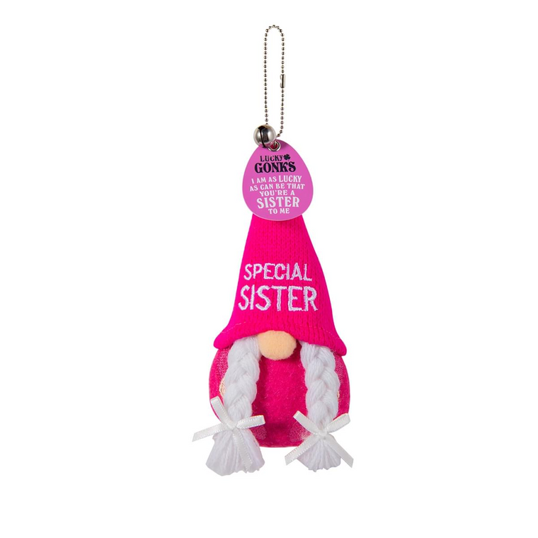 Pre-personalised Lucky Gonk Mascot Keyring For Bags and Backpacks - Special Sister