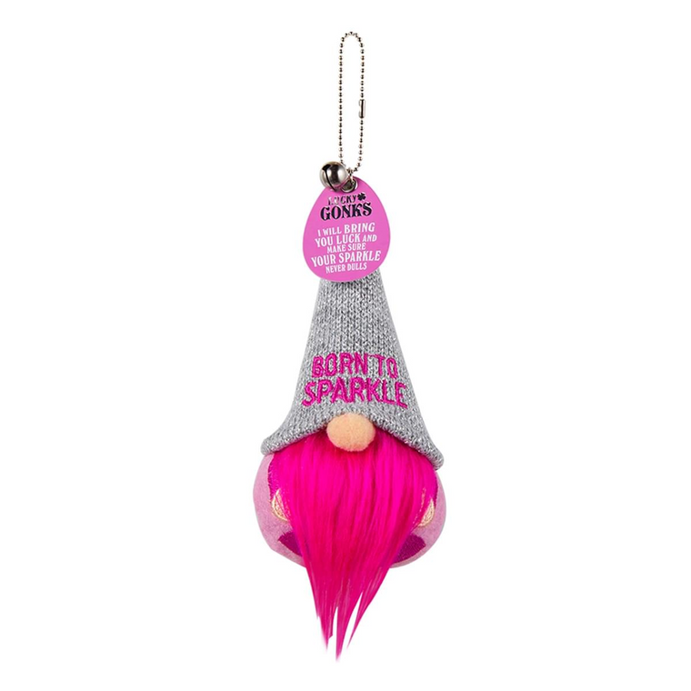 Pre-personalised Lucky Gonk Mascot Keyring For Bags and Backpacks - Born to SPARKLE