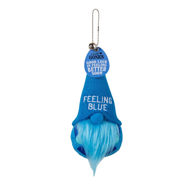 Pre-personalised Lucky Gonk Mascot Keyring For Bags and Backpacks - Feeling Blue