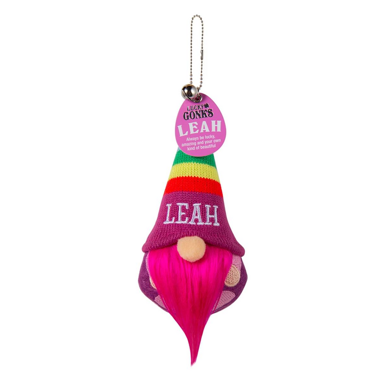 Pre-personalised Lucky Gonk Mascot Keyring For Bags and Backpacks - Leah