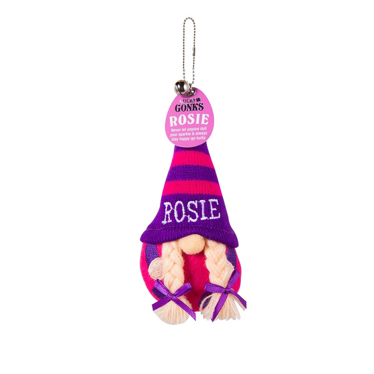 Pre-personalised Lucky Gonk Mascot Keyring For Bags and Backpacks - Rosie