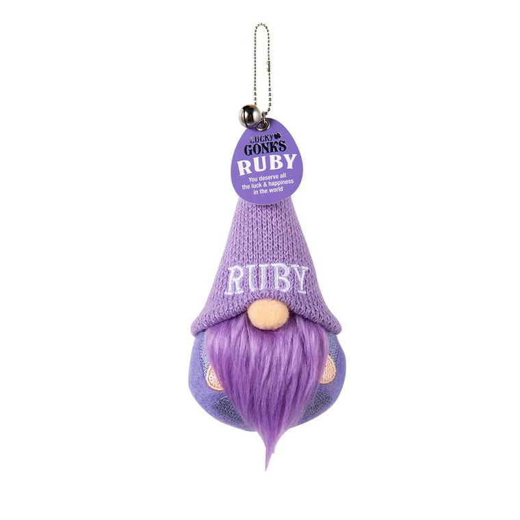 Pre-personalised Lucky Gonk Mascot Keyring For Bags and Backpacks - Ruby