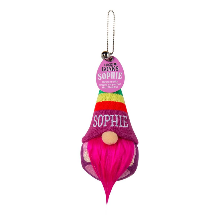 Pre-personalised Lucky Gonk Mascot Keyring For Bags and Backpacks - Sophie