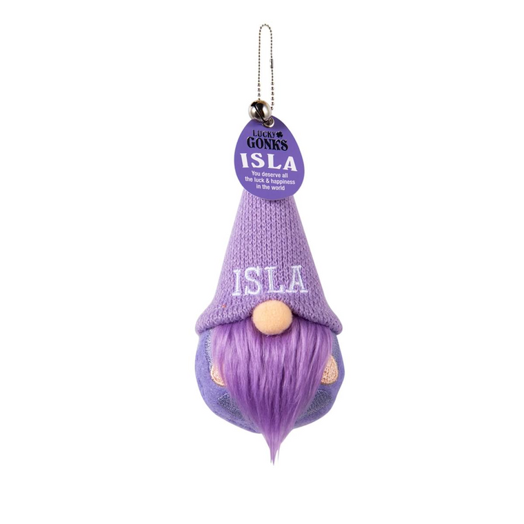 Pre-personalised Lucky Gonk Mascot Keyring For Bags and Backpacks - Isla