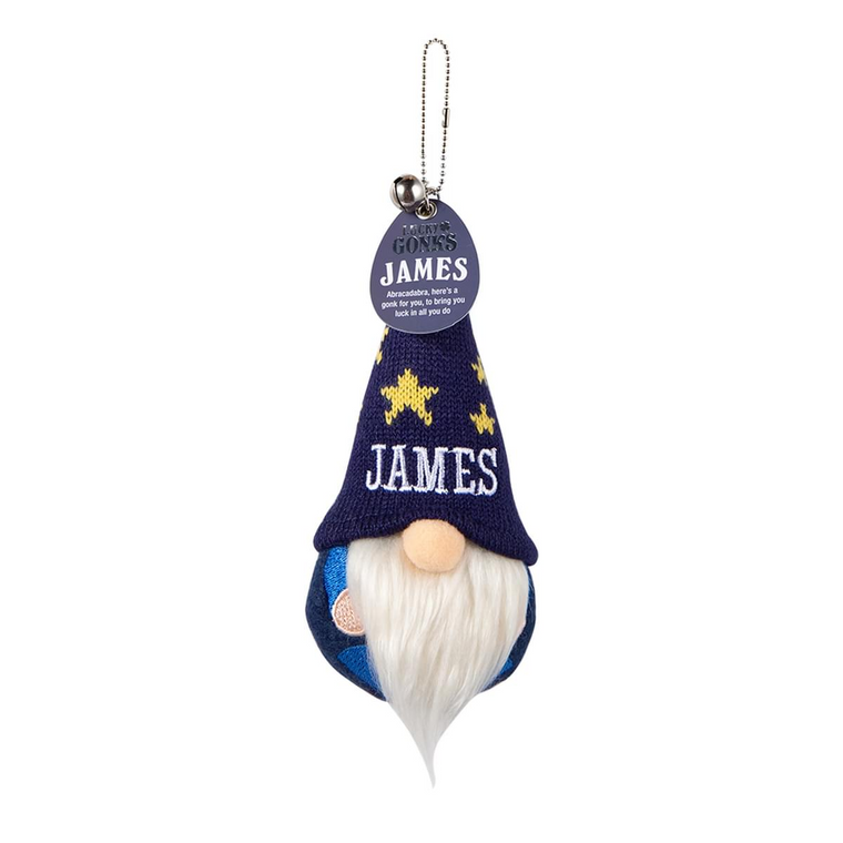 Pre-personalised Lucky Gonk Mascot Keyring For Bags and Backpacks - James