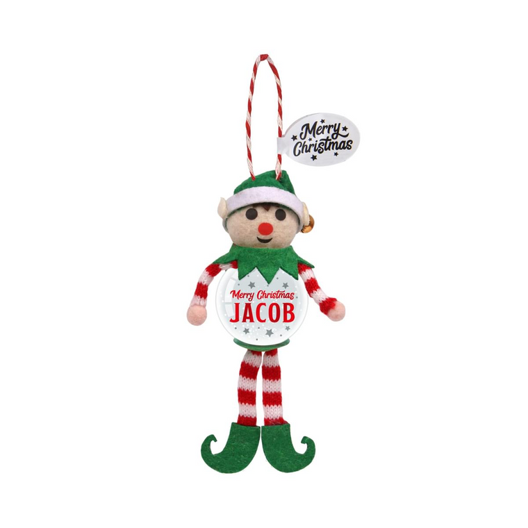 Pre-personalised Snowglobe Santa Elf Christmas Tree Decoration Gift - Jacob