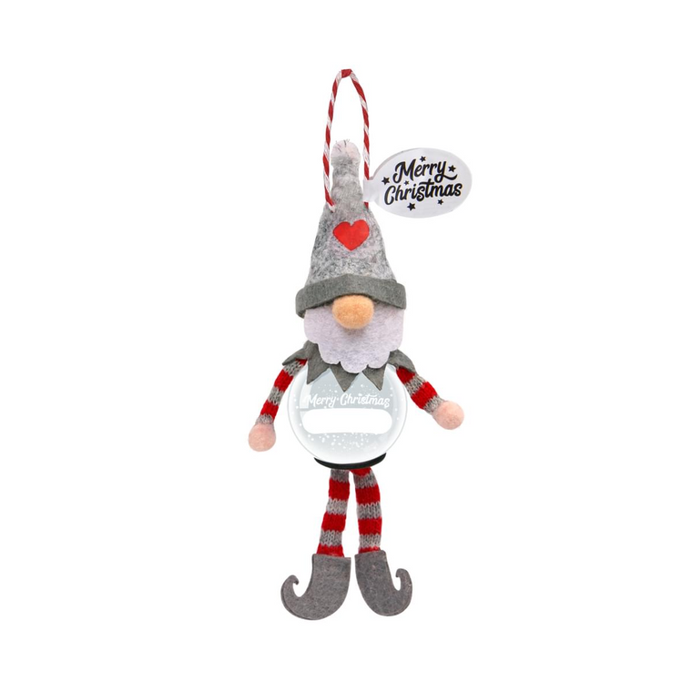 Pre-personalised Snowglobe Santa Elf Christmas Tree Decoration Gift - Blank Gnome