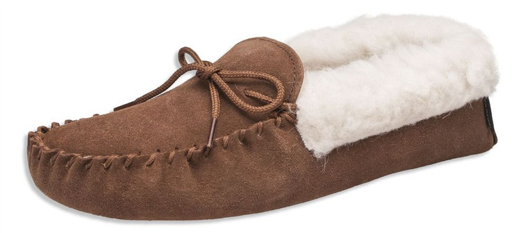 Nordvek Womens Sheepskin Suede Moccasin Slippers With Suede Sole - 418-100 - UK 9 / Chestnut