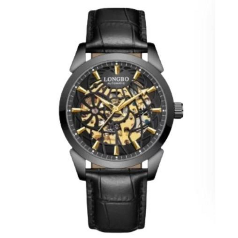 NY London Mens Automatic Dial Analogue Gun/Black Leather Strap Watch