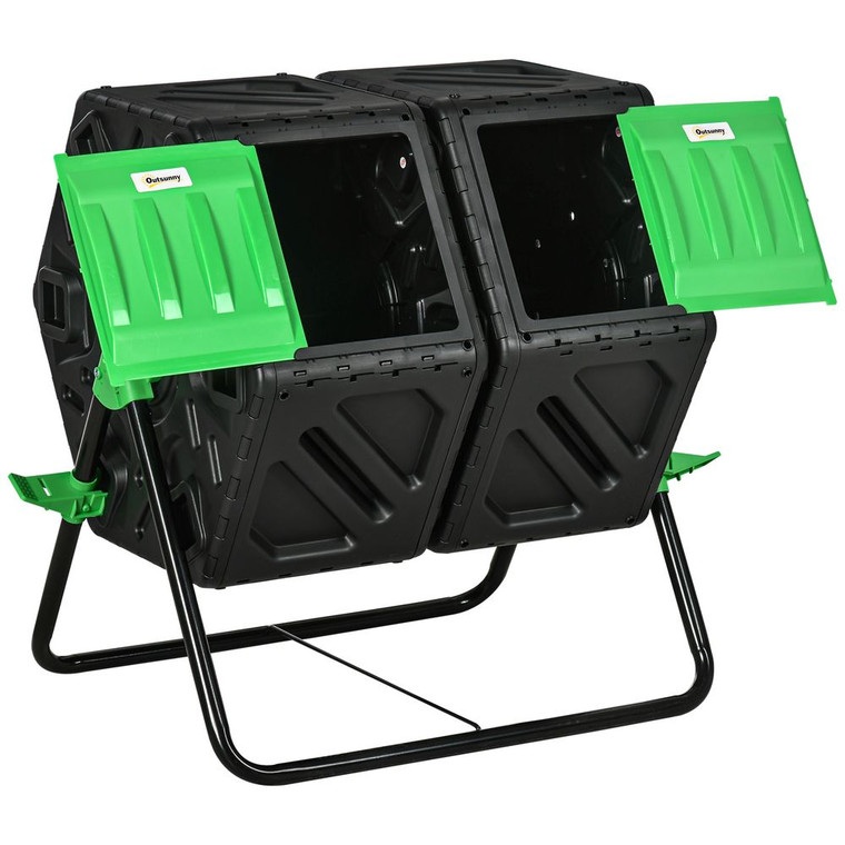 Outsunny 130L Compost Bin - Dual Chamber Rotating Composter with Ventilation Holes