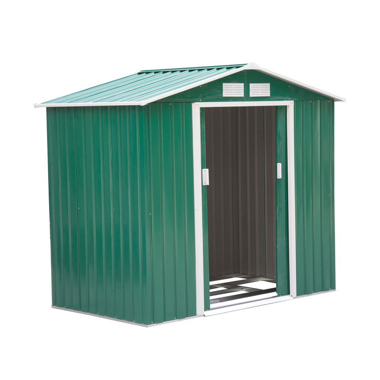 Outsunny 7 x 4ft Metal Garden Shed, Outdoor Storage Tool House with Ventilation Slots, Foundation Kit and Lockable Double Doors, Green