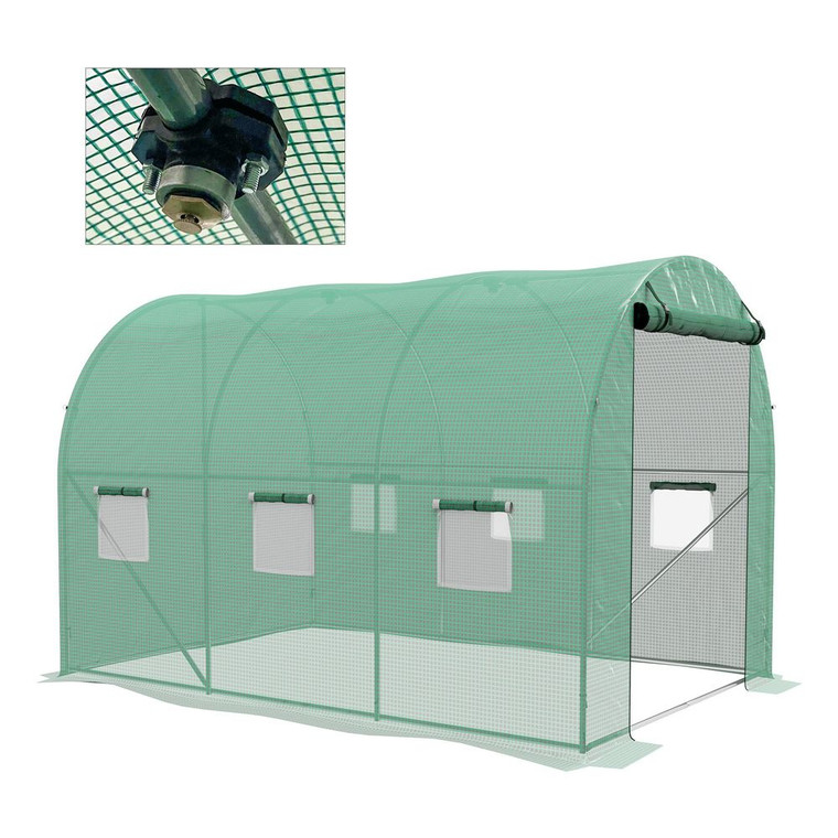 Outsunny Polytunnel Green House with Sprinkler System, Wide Door - 298L x 200W x 197Hcm