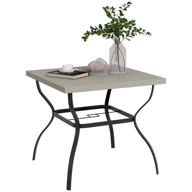 Outsunny Garden Dining Table w/ Umbrella Hole, Dining Table for 4, Grey - Default Title