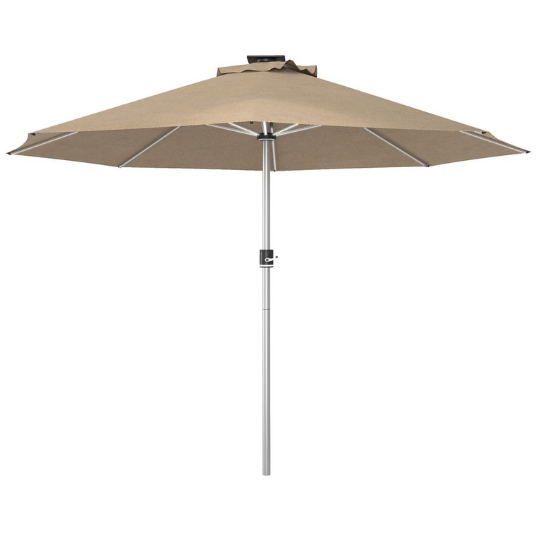 Outsunny Solar Patio Garden Parasol with Lights for Outdoor, Khaki - Khaki