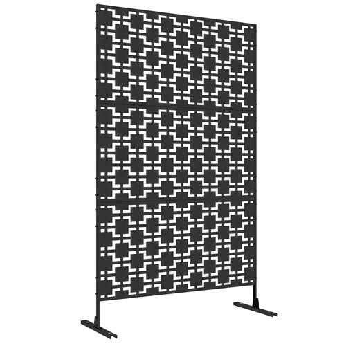 Outsunny 6.5FT Metal Outdoor Privacy Screen Panel w/ Stand, Grid Style - Black