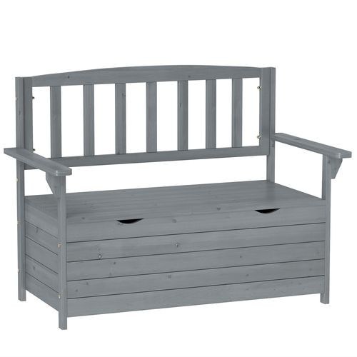 Outsunny Garden Storage Bench, 2 Seater Fir Wood Outdoor Bench, Dark Grey