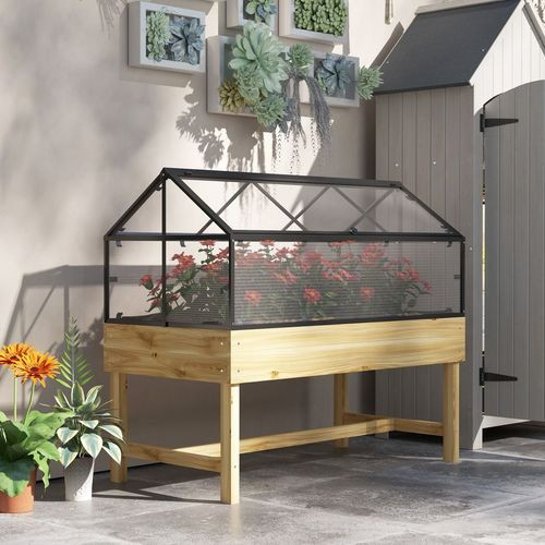 Outsunny Raised Garden Bed with Polycarbonate Panel, Natural