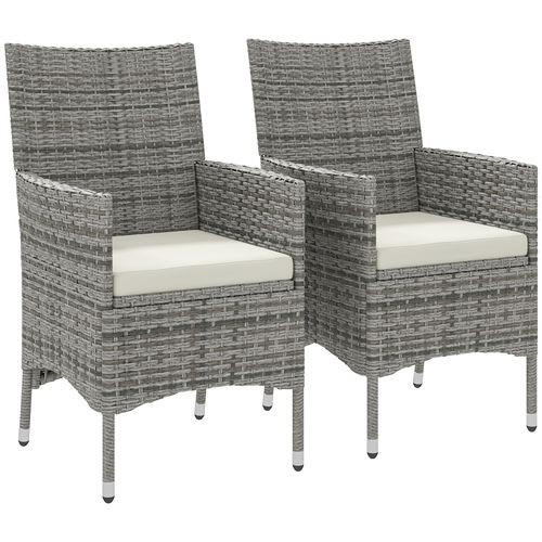 Outsunny 2 Pieces Outdoor Rattan Armchair Garden Dining Chair Set Mixed Grey