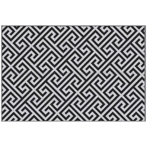 Outsunny 121 x 182 cm (4x6ft) Outdoor Rug Reversible Mat Plastic Straw Rug Portable RV Camping Mat for Garden Deck Picnic Indoor, Black & White