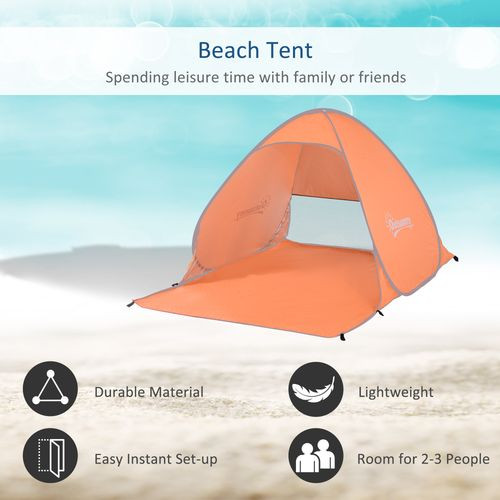 Outsunny Pop up Beach Tent, UV 30+ Sun Shelter with Carry Bag, 2x1.5m for 2-3 Person, Orange