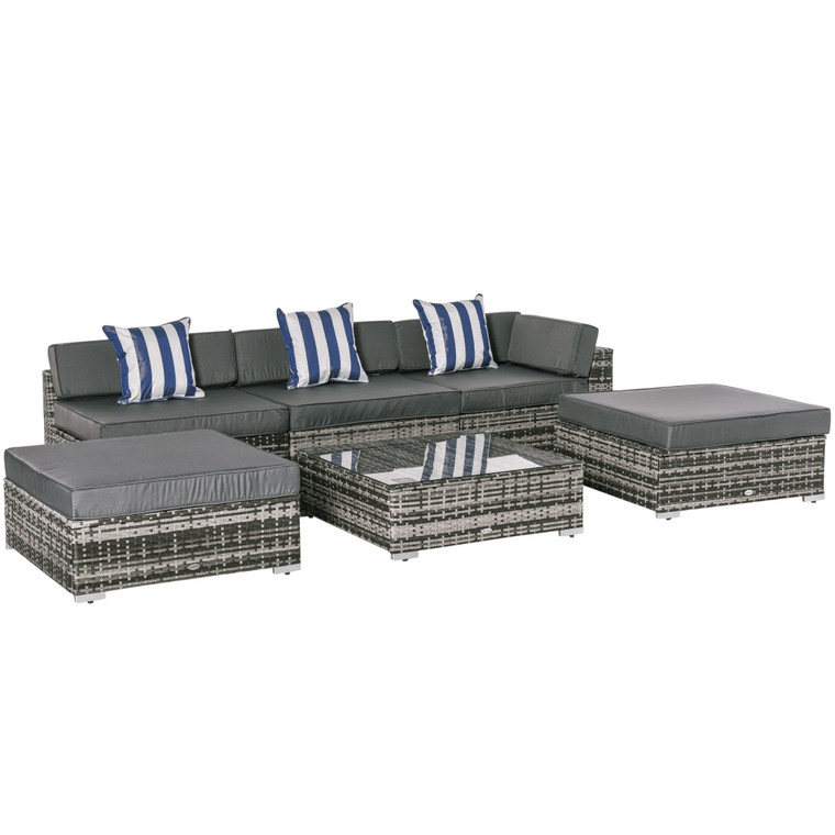 6 PC Rattan Sofa Coffee Table Set Sectional Wicker Weave Furniture - Grey
