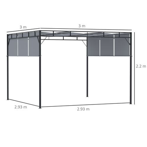 3x3m Steel Pergola Gazebo Garden Retractable Roof Canopy Dark Grey