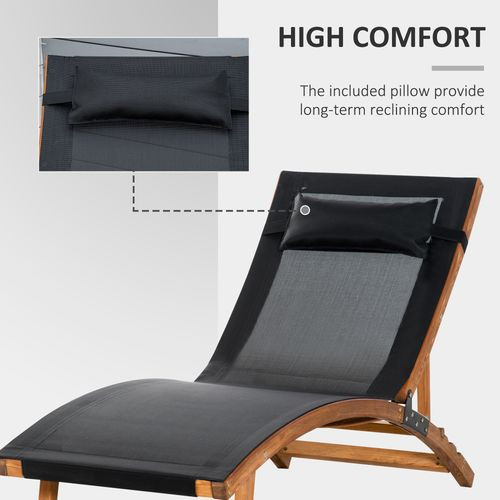 Outsunny Ergonomic Outdoor Chaise w/ Adjustable Back and Pillow for Garden Black