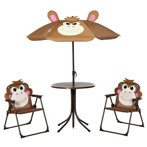 Kids Foldable Four-Piece Garden Set Table, Chairs, Umbrella
