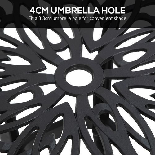 Outsunny Cast Aluminium Bistro Table with Umbrella Hole for Poolside, Black